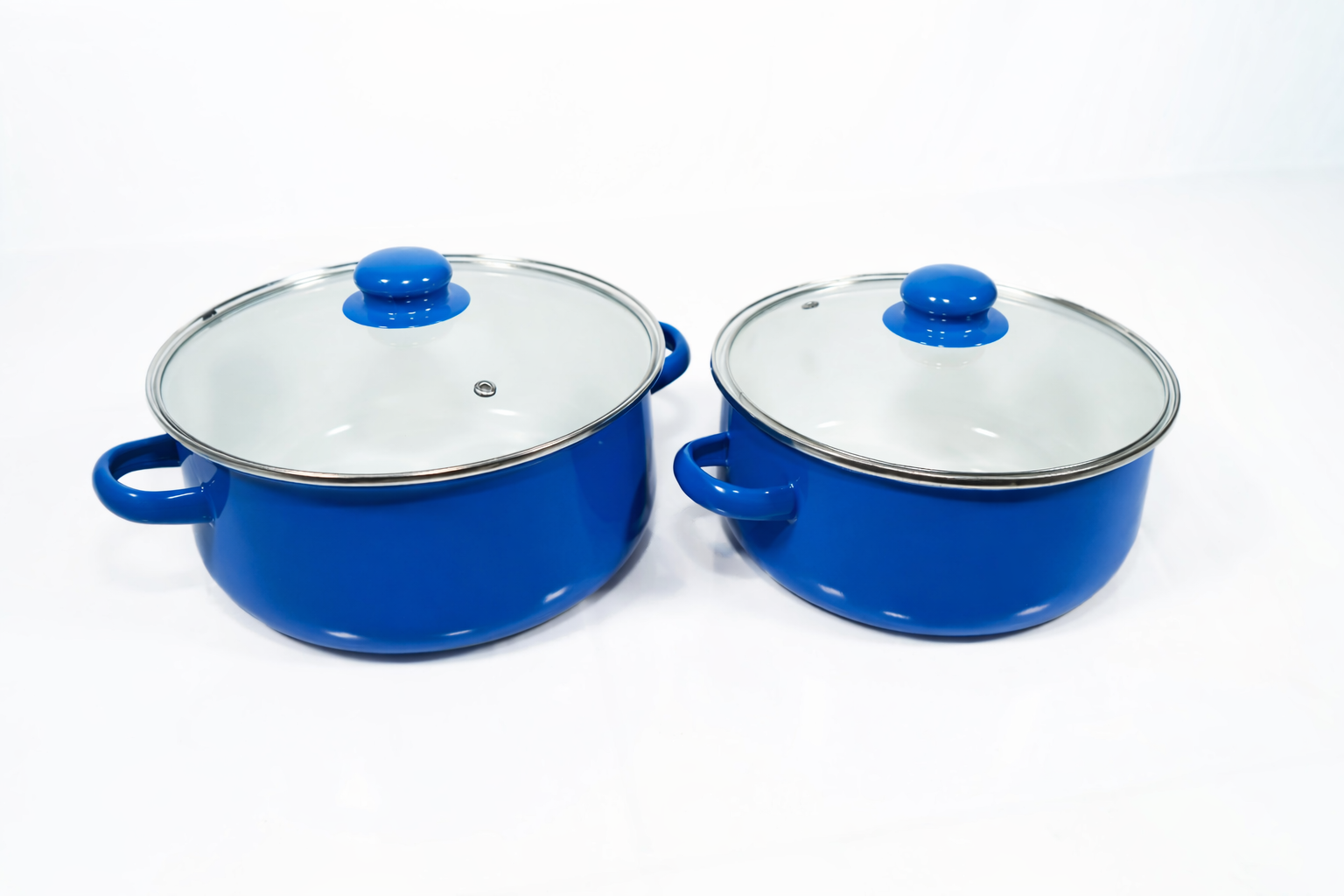 Set de 2 Ollas con Tapas de Cristal – Acero Porcelanizado Resistente y Elegante