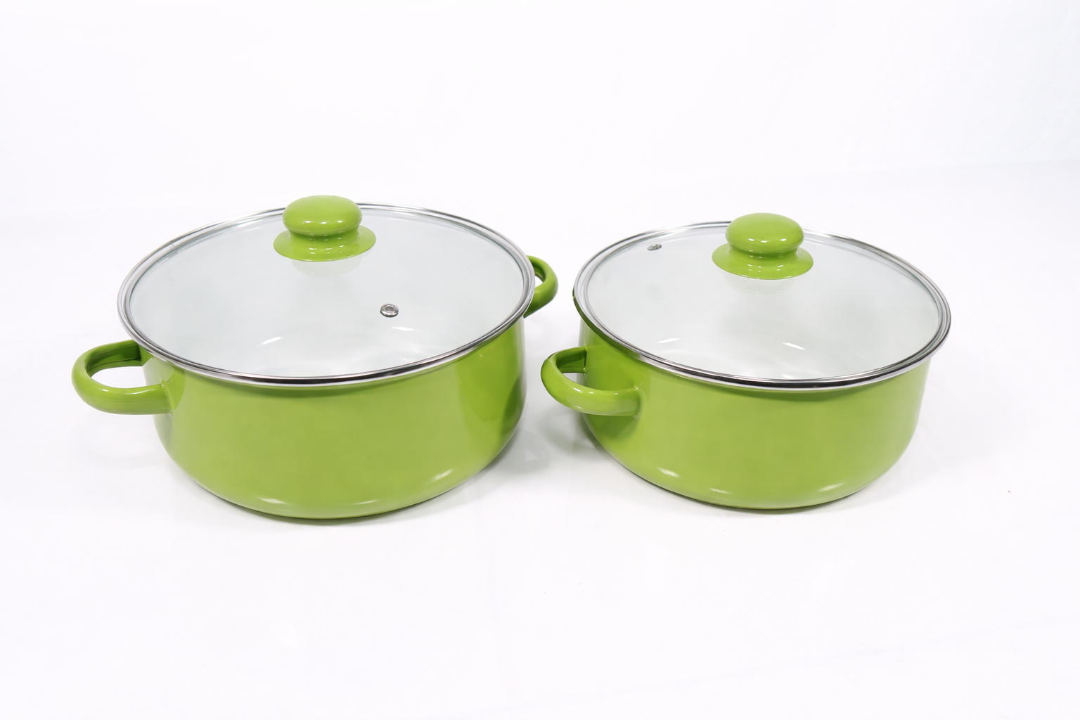 Set de 2 Ollas con Tapas de Cristal – Acero Porcelanizado Resistente y Elegante