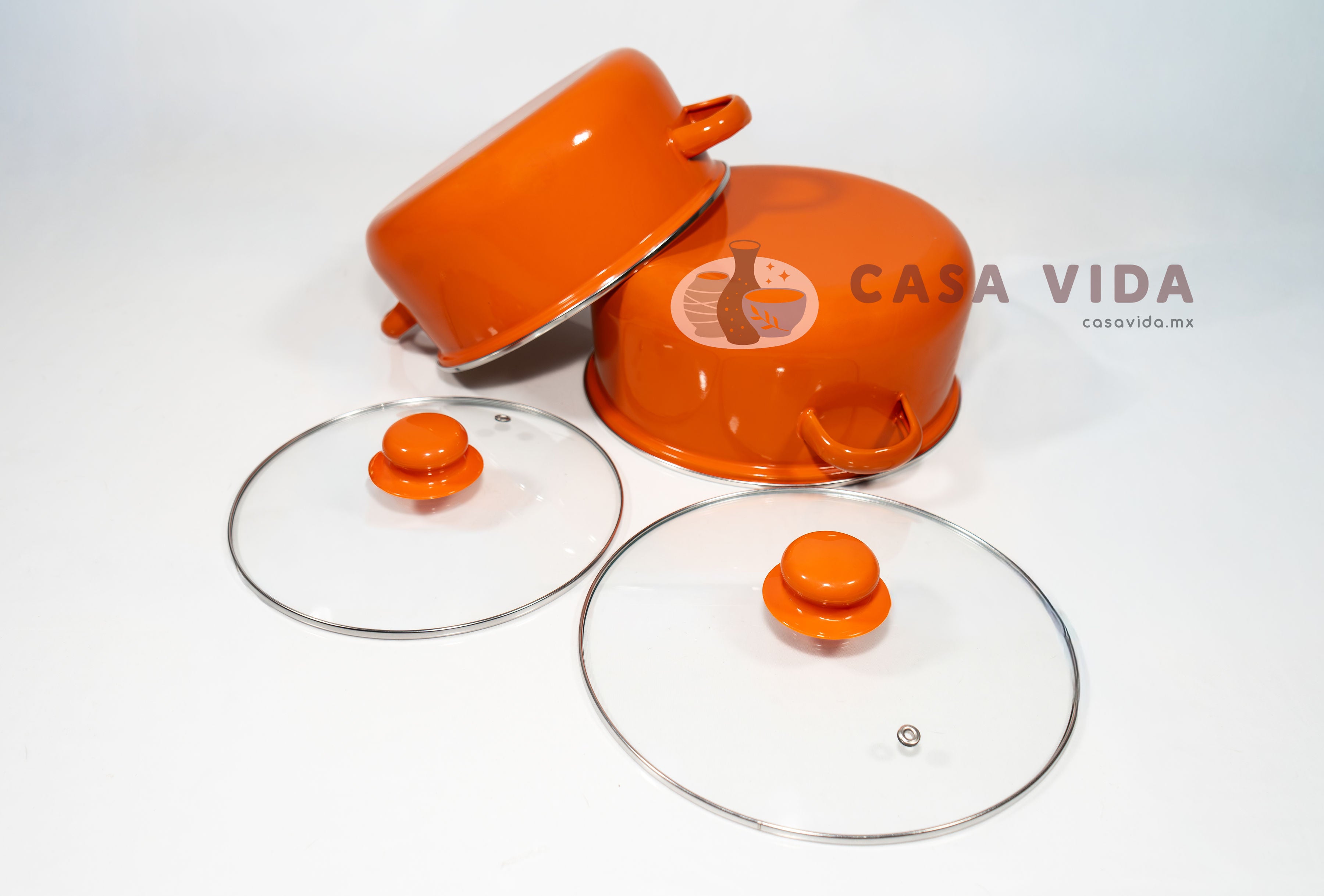 Set de 2 Ollas con Tapas de Cristal – Acero Porcelanizado Resistente y Elegante