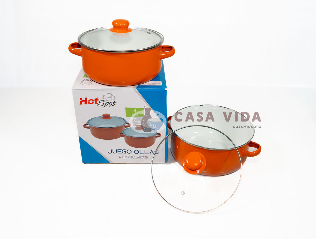 Set de 2 Ollas con Tapas de Cristal – Acero Porcelanizado Resistente y Elegante