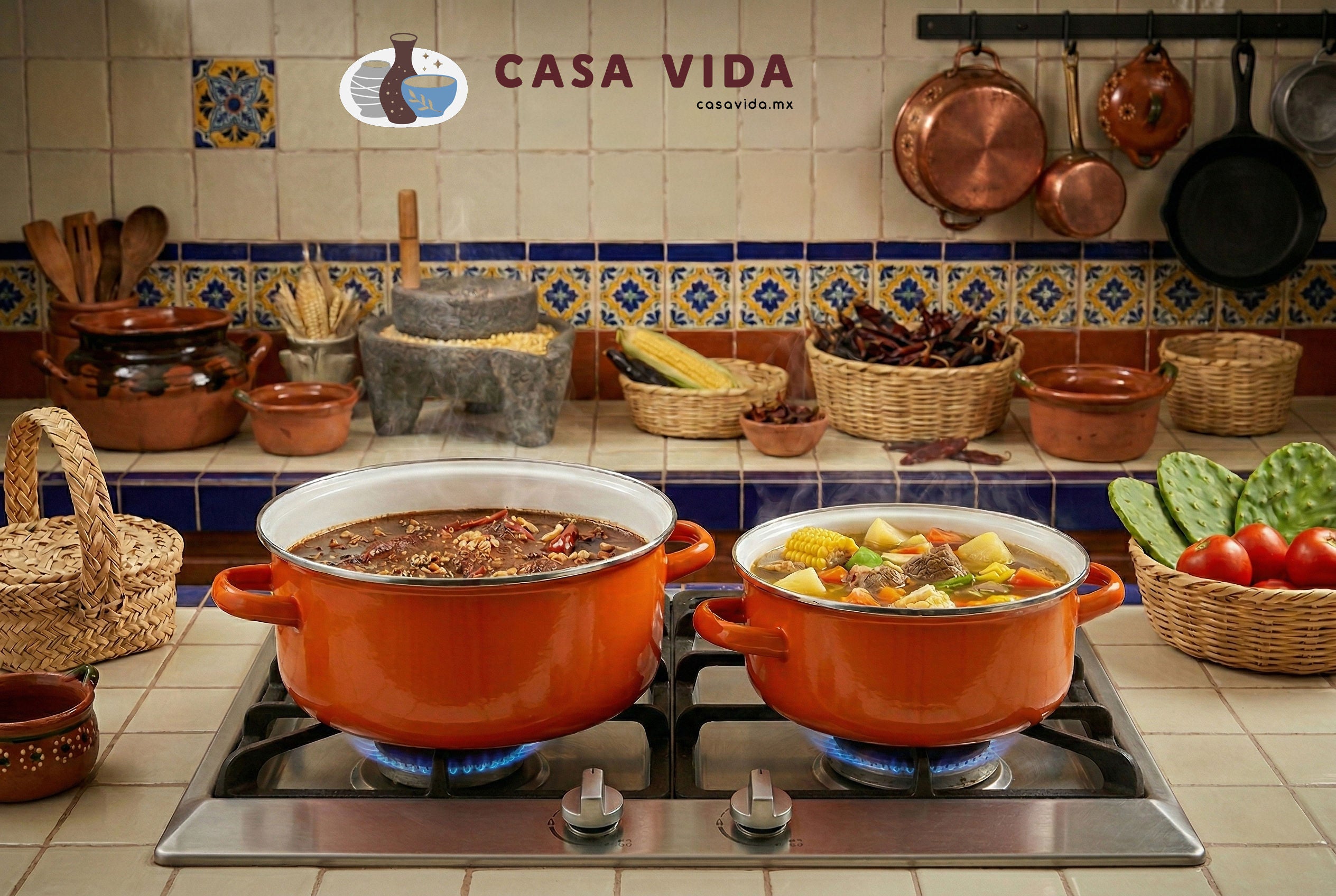 Set de 2 Ollas con Tapas de Cristal – Acero Porcelanizado Resistente y Elegante